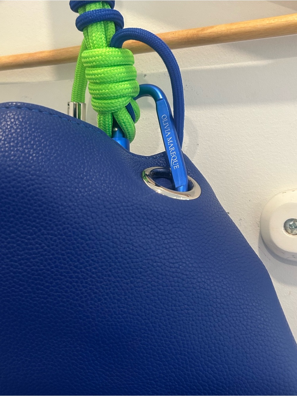 Navy Blue Shoulder Bag with Lime Green Accent Handles - Picture 3 of 4
